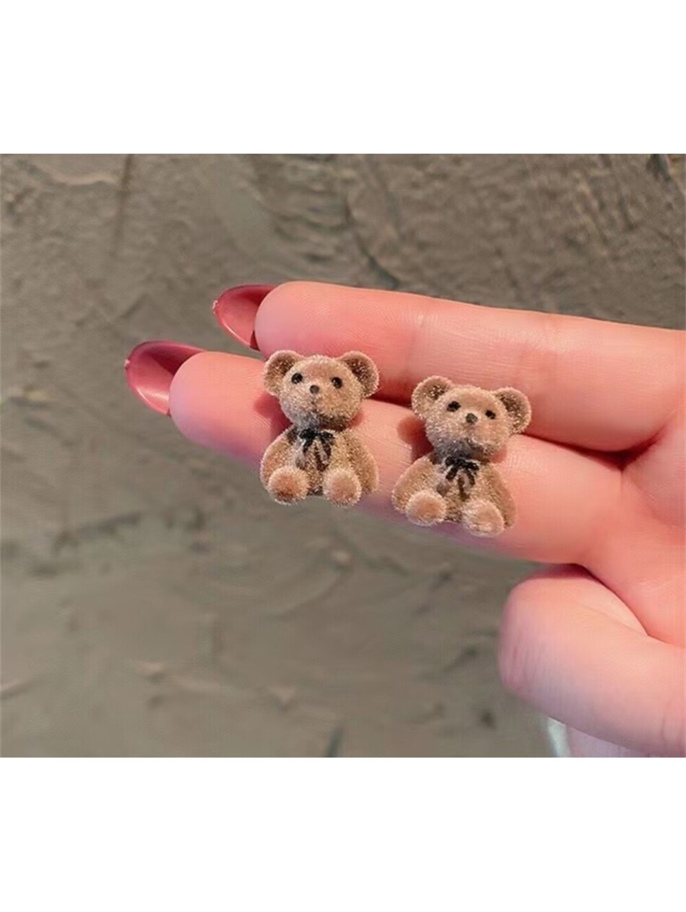 Beige Teddy Bear Stud Earrings